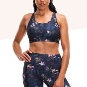 Peloton Deep Navy Blue Racerback Sports Bra with Cosmic Print